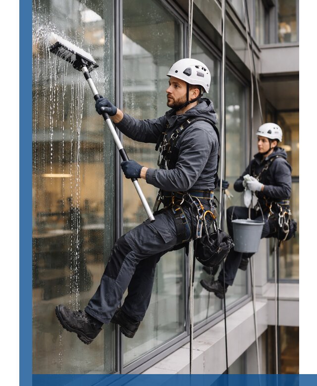 Профессиональная мойка витражей промышленными альпинистами в Чебоксарах