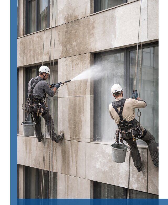 Послестроительная мойка фасада промышленным альпинизмом в Чебоксарах