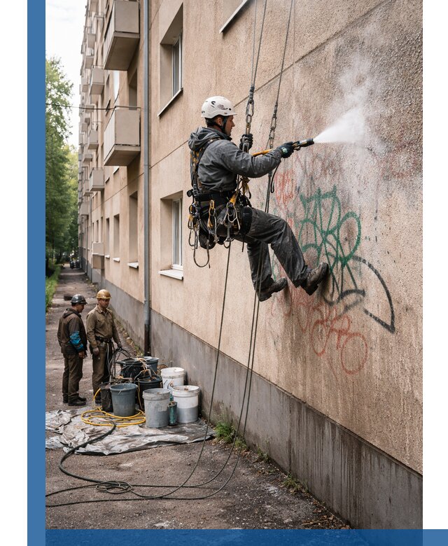 Удаление граффити с фасада в Чебоксарах без следов и повреждений