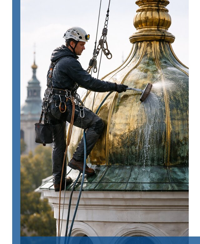 Профессиональная мойка куполов и шпилей высотными альпинистами в Чебоксарах