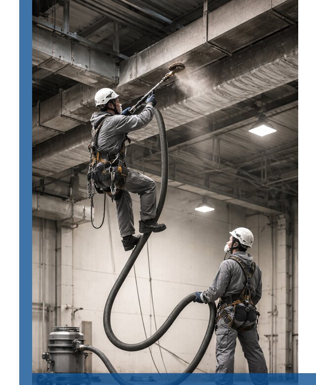 Обеспыливание потолочных конструкций в Чебоксарах промышленным альпинизмом