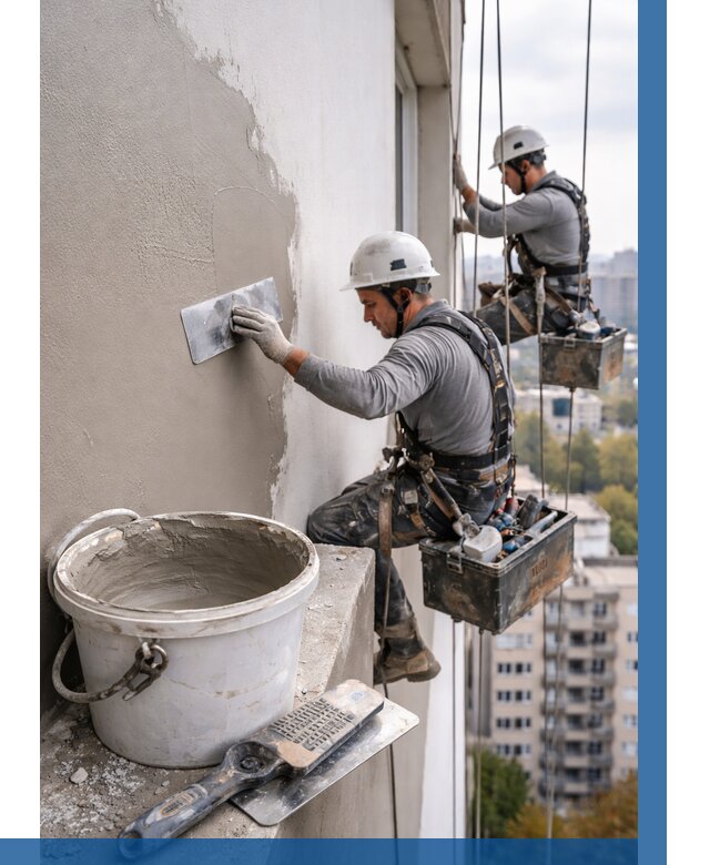 Шпаклевка фасада на высоте в Чебоксарах от 720 р. | ВЫСОТНИК-Чбк