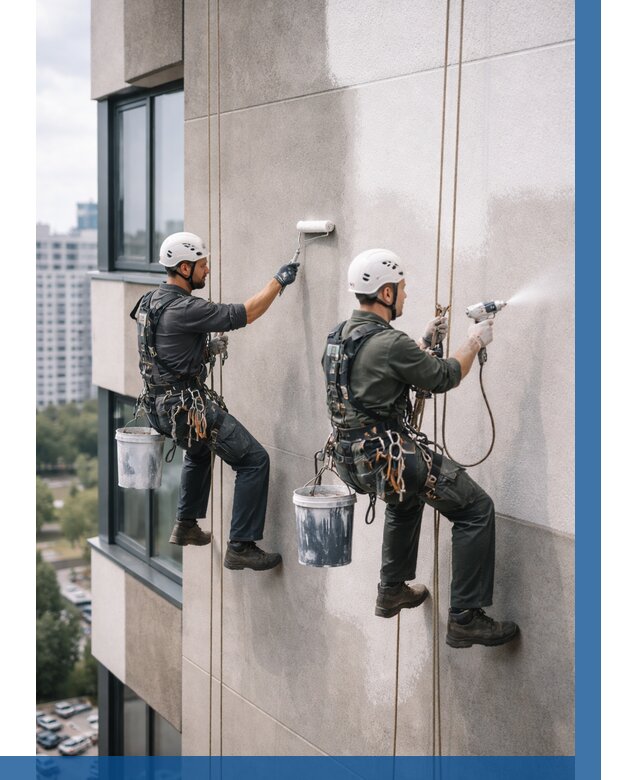 Покраска фасада альпинистами в Чебоксарах от 309 р. | ВЫСОТНИК-Чбк