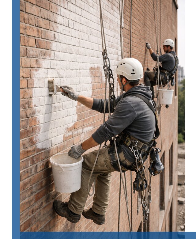 Покраска кирпичного фасада с доступным альпинистским сервисом в Чебоксарах