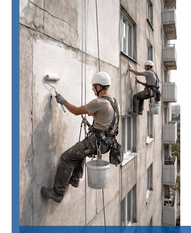 Покраска бетонного фасада в Чебоксарах для жилых и промышленных объектов