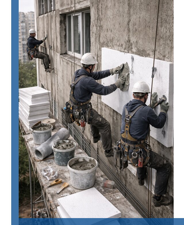 Утепление фасада пенополистиролом в Чебоксарах под ключ