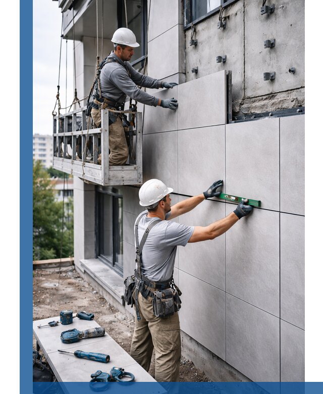 Монтаж керамогранита на фасад в Чебоксарах под ключ с гарантией качества