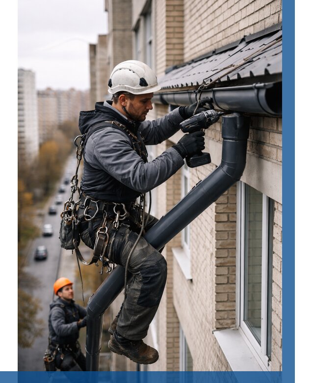 Монтаж водосточной системы на здании в Чебоксарах от 5142 р. | ВЫСОТНИК-Чбк