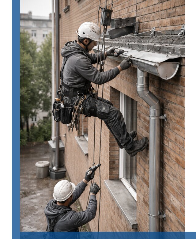 Монтаж водосточной системы на здании в Чебоксарах под ключ