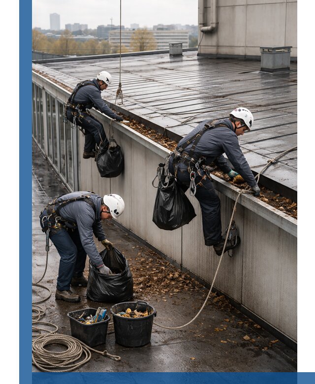 Очистка кровли по периметру в Чебоксарах силами промышленных альпинистов