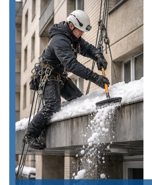 Очистка козырьков от снега в Чебоксарах круглогодично безопасно