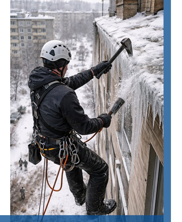 Сбивание сосулек с крыши в Чебоксарах по цене от 4628 р. | ВЫСОТНИК-Чбк