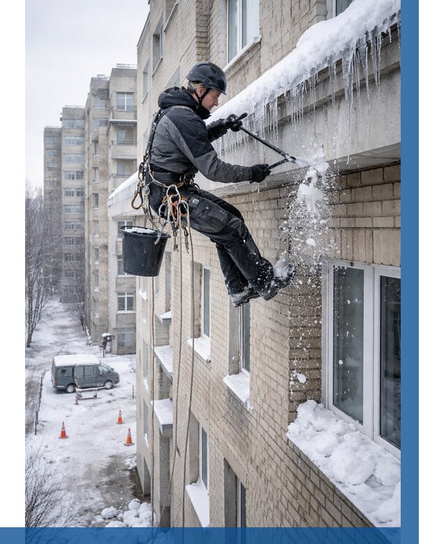 Удаление наледи с карнизов в Чебоксарах от 360 р. | ВЫСОТНИК-Чбк