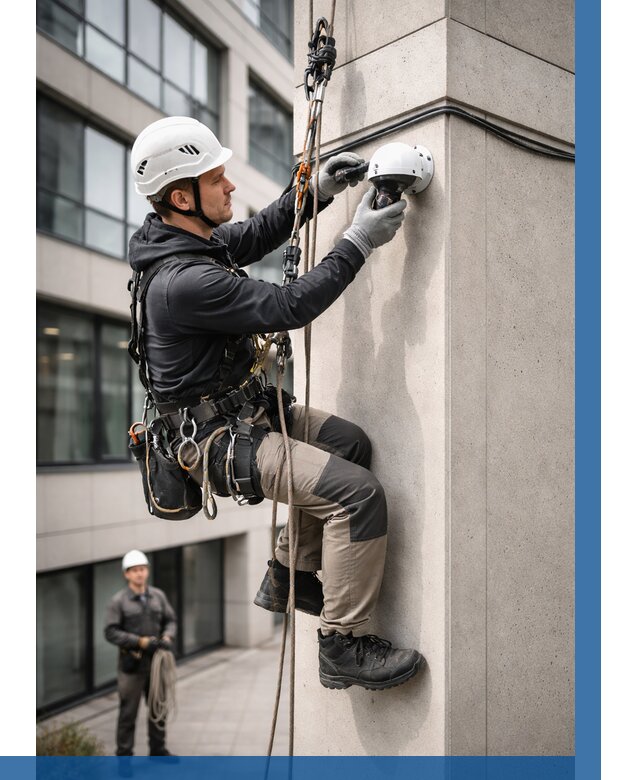 Монтаж камер видеонаблюдения на фасаде в Чебоксарах от 8741 р.-ВЫСОТНИК-Чбк