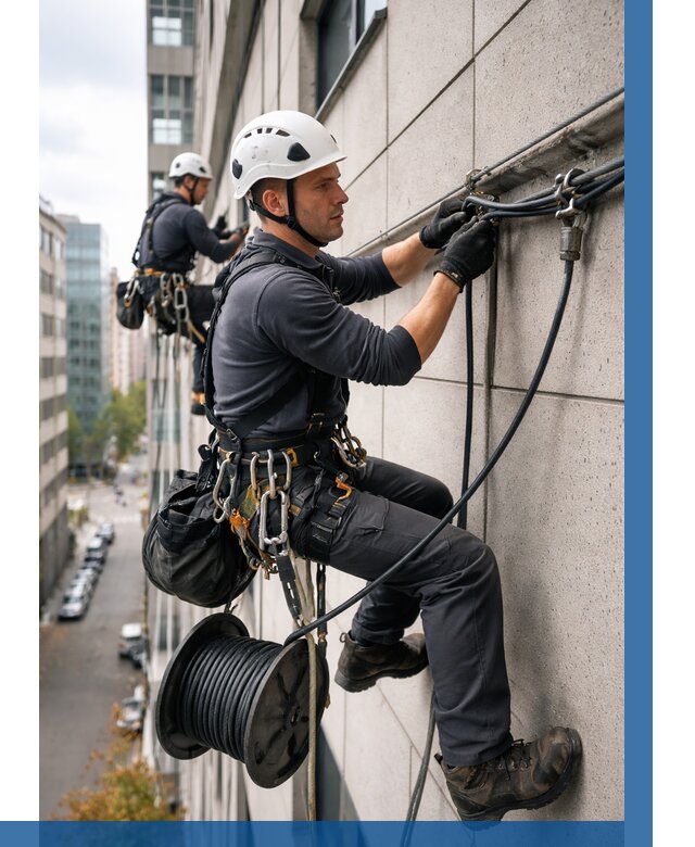 Прокладка кабеля по фасаду в Чебоксарах от 360 р. | ВЫСОТНИК-Чбк