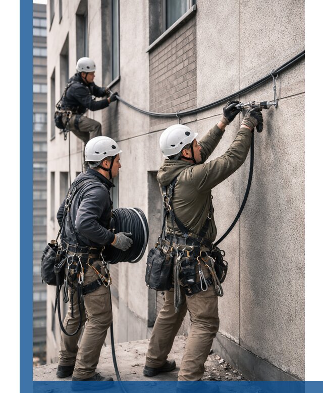 Прокладка кабеля по фасаду в Чебоксарах, профессиональный монтаж