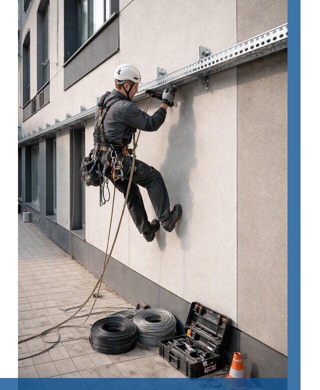 Монтаж кабельных лотков на фасаде в Чебоксарах от 1234 р. | ВЫСОТНИК-Чбк