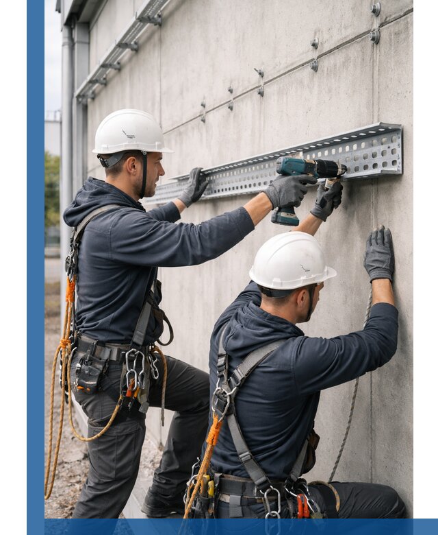 Монтаж кабельных лотков на фасаде зданий в Чебоксарах с гарантией