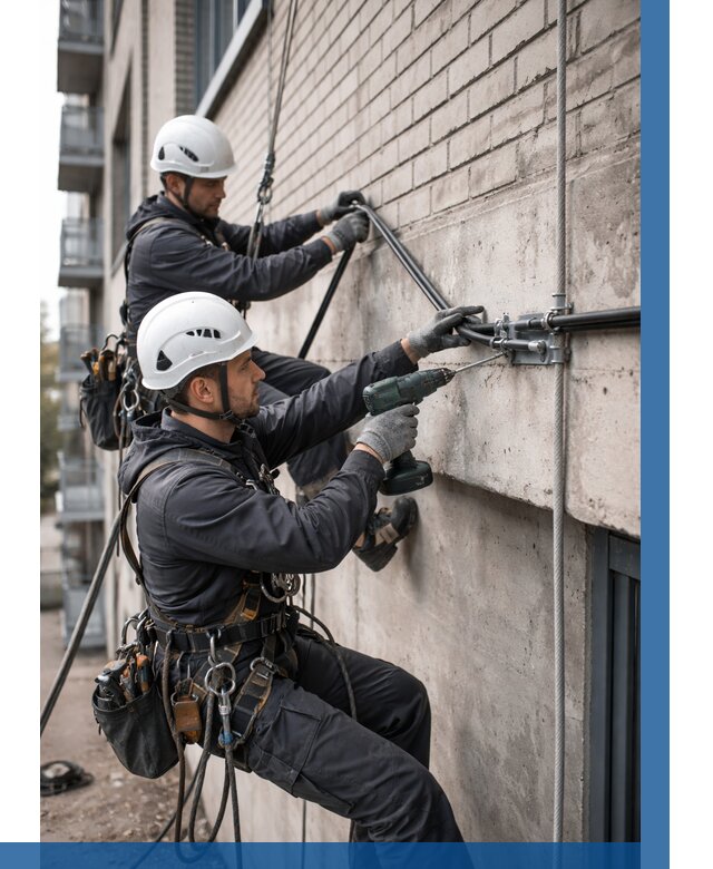 Крепление кабеля на фасаде в Чебоксарах от 360 р. | ВЫСОТНИК-Чбк