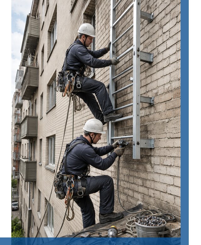 Монтаж пожарной лестницы в Чебоксарах от 25710 р заказать у ВЫСОТНИК-Чбк