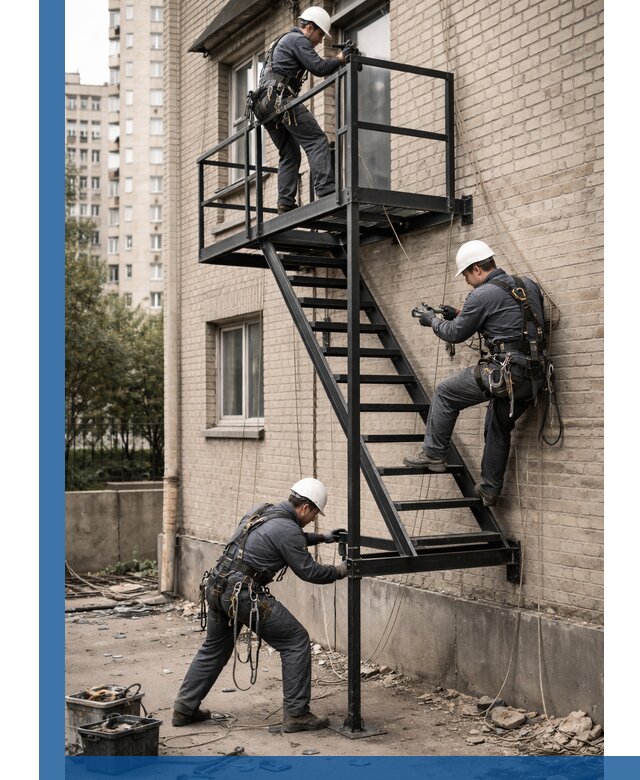 Монтаж пожарной лестницы в Чебоксарах, установка и крепление