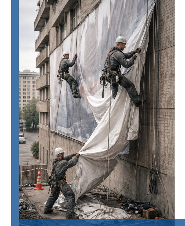 Демонтаж баннеров с фасада в Чебоксарах оперативно и безопасно