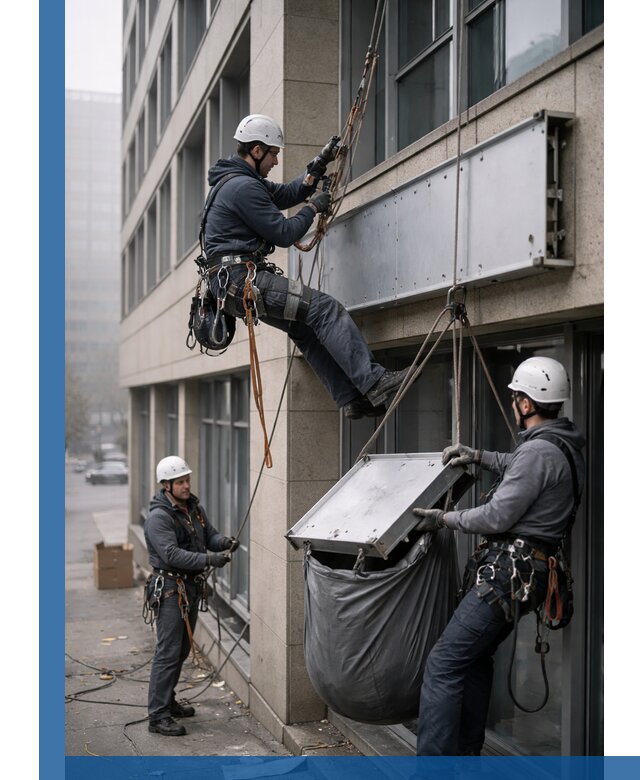 Демонтаж рекламной вывески с высотными работами в Чебоксарах