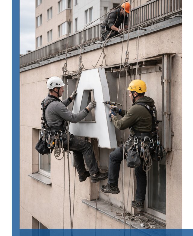 Ремонт и восстановление наружных вывесок на высоте в Чебоксарах