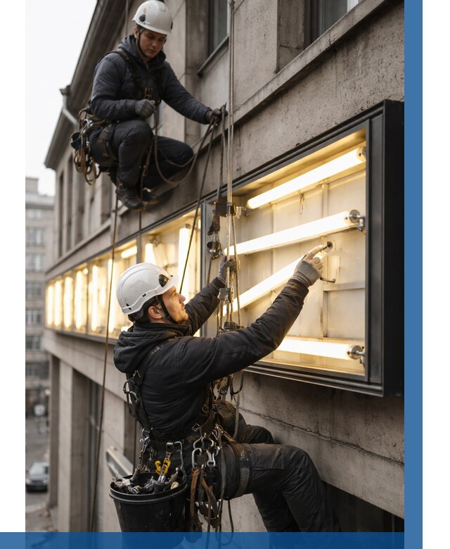 Замена ламп в вывеске в Чебоксарах под ключ от 3599 р. | ВЫСОТНИК-Чбк