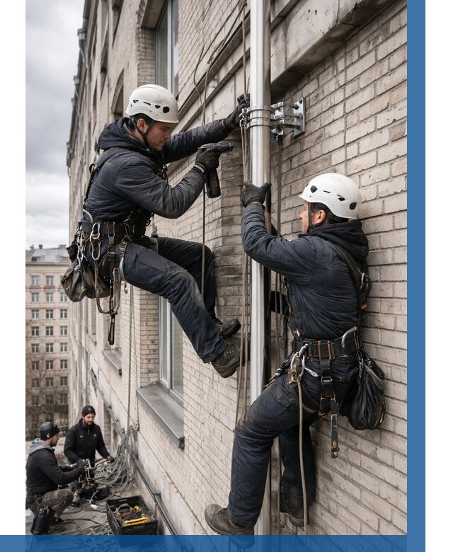 Монтаж флагштока на здании в Чебоксарах от 6685 р. | ВЫСОТНИК-Чбк