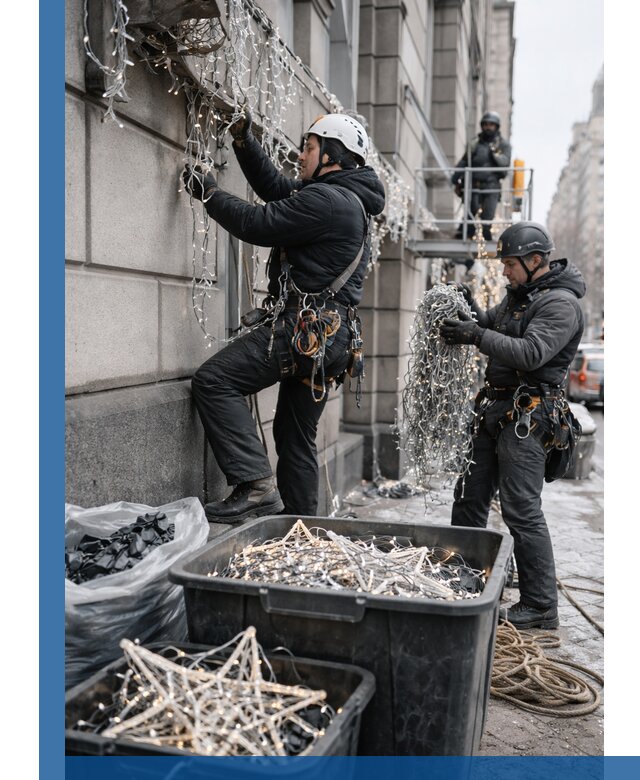 Демонтаж новогоднего оформления и гирлянд в Чебоксарах