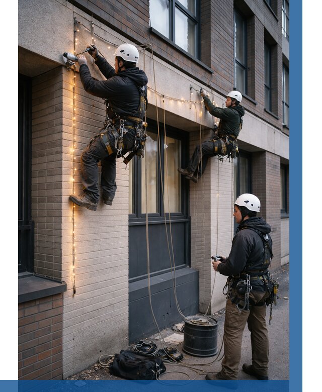 Монтаж гирлянд на фасаде в Чебоксарах от 3599 р. | ВЫСОТНИК-Чбк