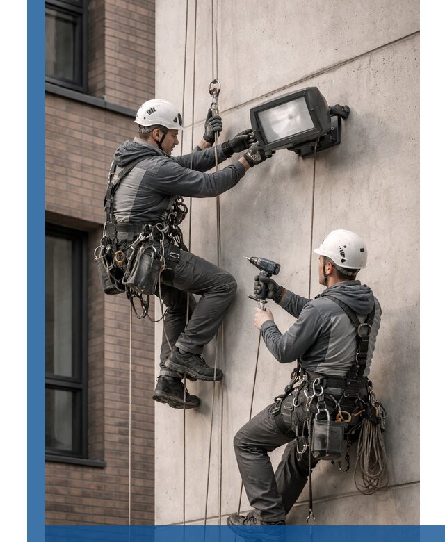 Профессиональный монтаж фасадных прожекторов в Чебоксарах под ключ