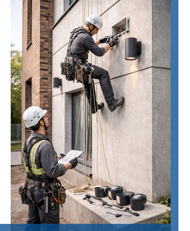 Монтаж фасадного освещения в Чебоксарах от 2571 р. | ВЫСОТНИК-Чбк