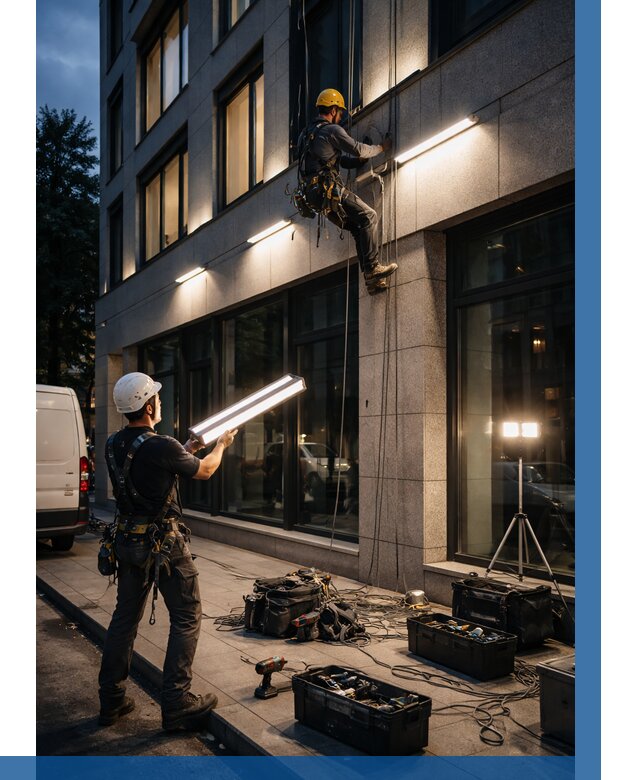 Монтаж архитектурной подсветки здания в Чебоксарах от 2571 р.|ВЫСОТНИК-Чбк