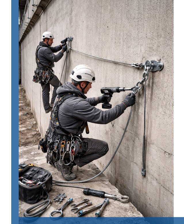 Монтаж анкерных линий высотной безопасности в Чебоксарах